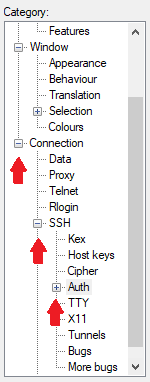 Open Connection->SSH->Auth